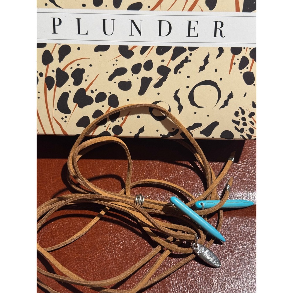 Plunder Design Turquoise Spike Faux Suede Wrap Necklace Silver Tone Boho Western